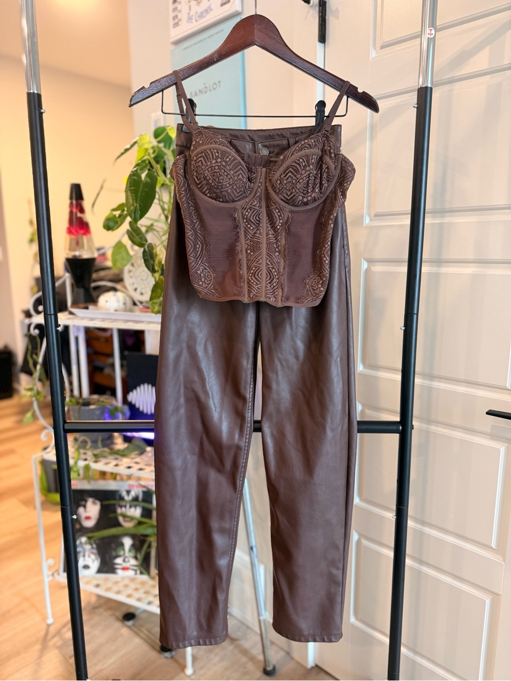 Dynamite Chocolate Brown Faux Leather Straight-Leg Pants